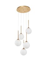 H&auml;ngelampe Retro in Gold Wei&szlig; 35 cm breit G9 Glas Metall