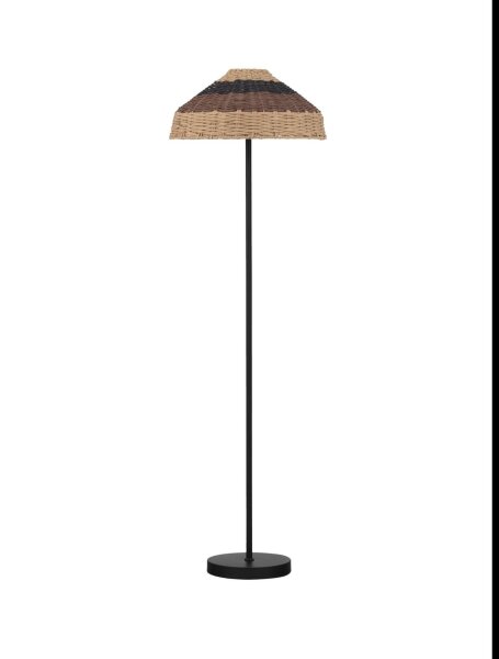 Stehlampe E27 148 cm Schwarz Braun Natur Rattan Metall