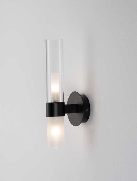 Wandlampe schmal G9 31 cm hoch Schwarz Klarglas Metall