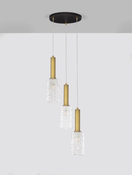 Pendelleuchte E27 30 cm breit in Schwarz Gold Klarglas