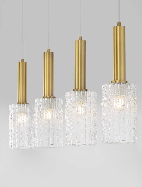 Hängelampe in Schwarz Gold 90 cm lang E27 Klarglas 4 flammig