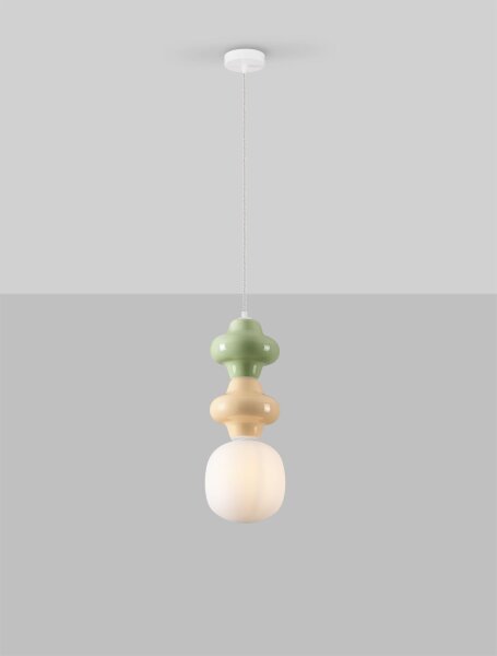 Pendelleuchte E14 18 cm breit Weiß Grün Gelb Retro