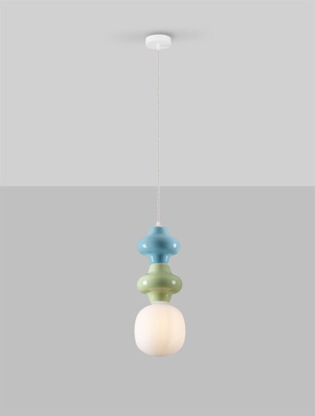 Hängelampe Weiß Grün Blau 18 cm breit E14 Glas Keramik