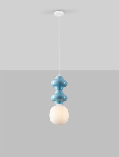 Pendelleuchte Glas Keramik E14 Weiß Blau 18 cm breit Modern