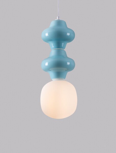 Pendelleuchte Glas Keramik E14 Weiß Blau 18 cm breit Modern
