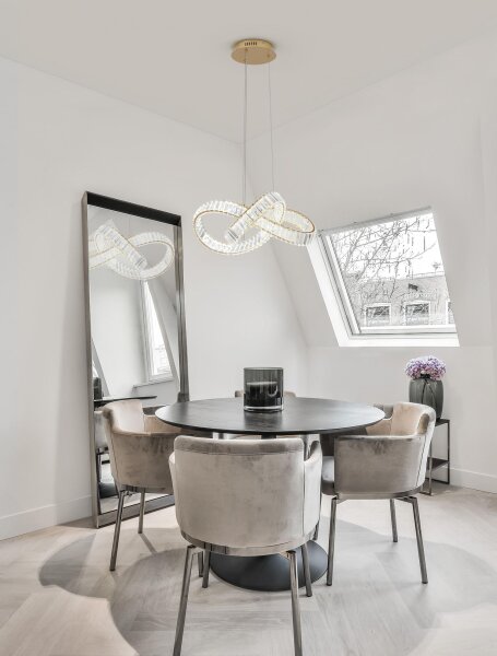 LED Hängelampe in Gold 60 cm breit dimmbar Kristall Metall