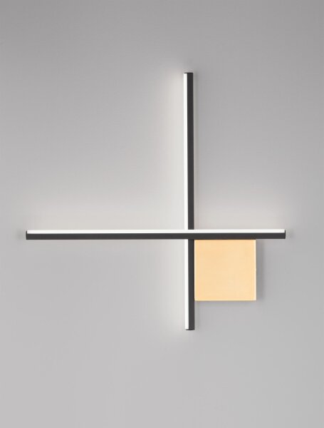 LED Wandlampe in Schwarz Gold 50 cm breit dimmbar 2 flammig