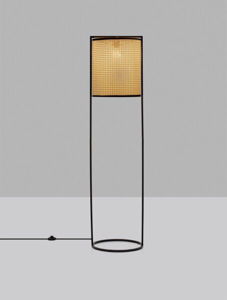 Stehlampe E27 150 cm Schwarz Natur Rattan 2 flammig Modern
