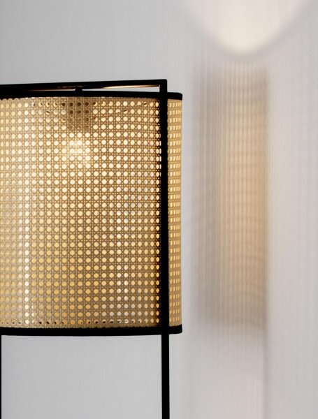 Stehlampe E27 150 cm Schwarz Natur Rattan 2 flammig Modern