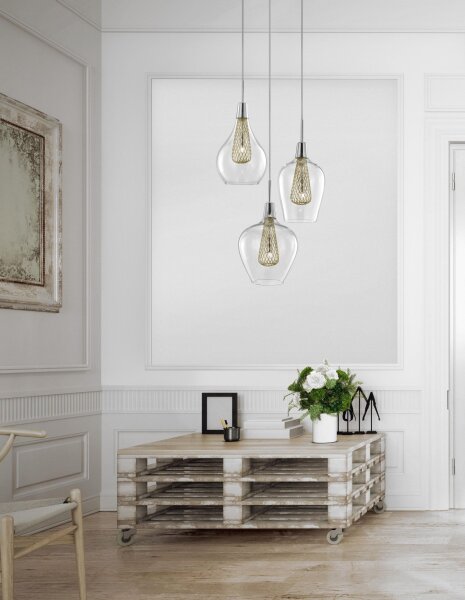Pendelleuchte G9 37 cm breit in Chrom Gold höhenverstellbar