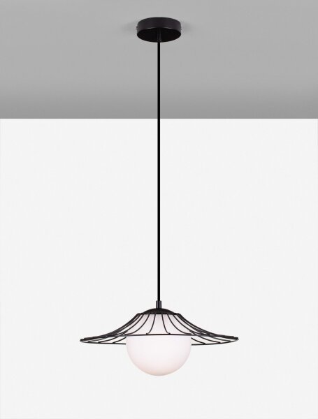 Hängelampe Schwarz Weiß Ø 36 cm E27 Glas Metall rund Kugel