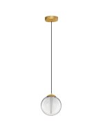 LED H&auml;ngelampe in Gold &Oslash; 22 cm dimmbar Klarglas Kugel HEATON
