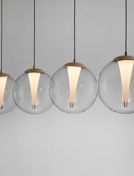 LED Pendelleuchte Klarglas in Gold 136 cm lang dimmbar rund