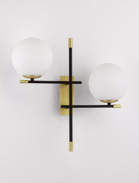 Wandlampe rund G9 44 cm breit in Schwarz Weiß Gold 2 flammig