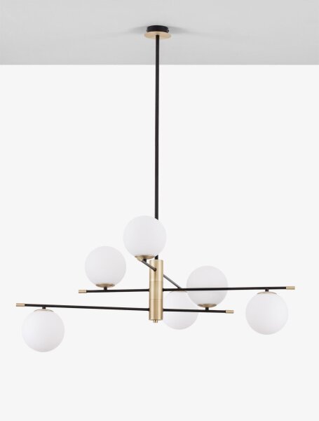 Pendelleuchte G9 in Schwarz Weiß Gold 100 cm breit rund