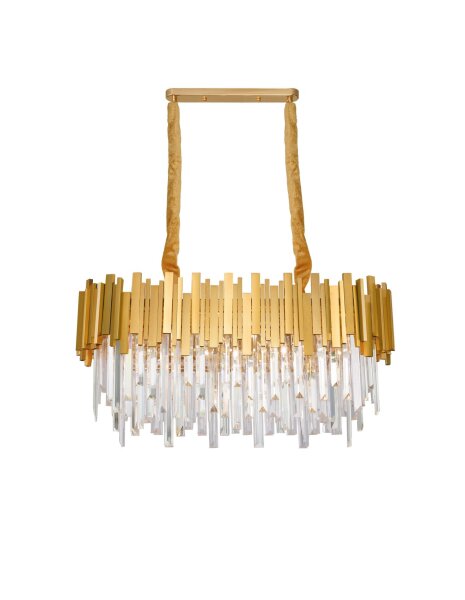 Pendelleuchte Kristall Metall E14 in Gold 80 cm lang rund