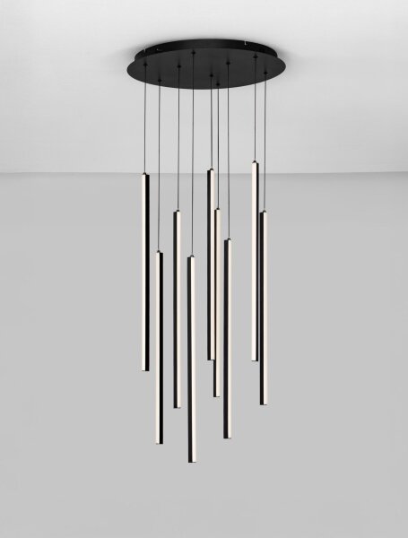 LED Pendelleuchte 50 cm breit Schwarz dimmbar 9 flammig