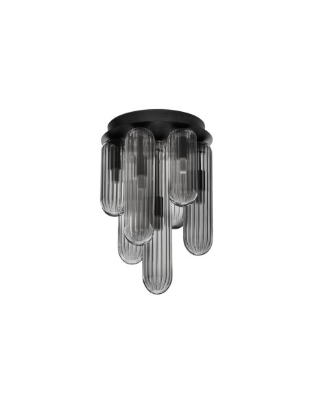 Deckenlampe G9 Ø 23 cm Schwarz Grau Vintage Rauchglas Metall