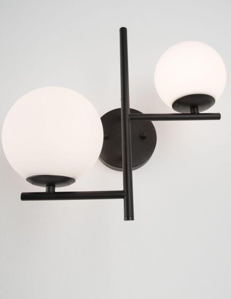 Wandlampe rund G9 35 cm breit Schwarz Weiß Retro Glas Metall