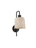 Wandlampe E27 36 cm hoch Schwarz Natur Boho Bambus Metall