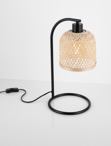 Tischlampe Boho E27 41 cm Schwarz Natur Bambus Metall