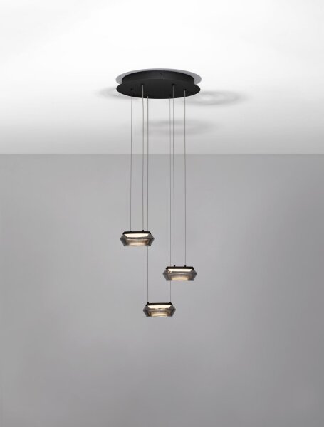 LED Hängelampe Schwarz 35 cm breit dimmbar Rauchglas Modern