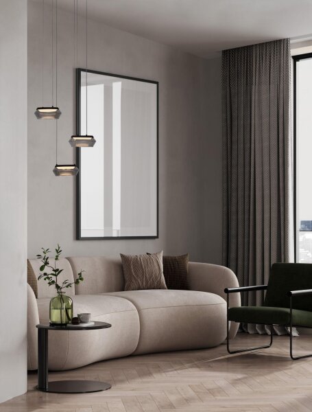 LED Hängelampe Schwarz 35 cm breit dimmbar Rauchglas Modern