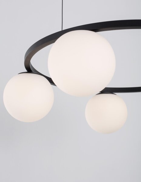 LED Hängelampe Schwarz Weiß Ø 50 cm Glas rund 5 flammig