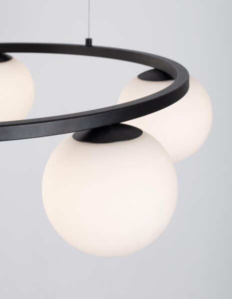 LED Hängelampe Schwarz Weiß Ø 50 cm Glas rund 5 flammig