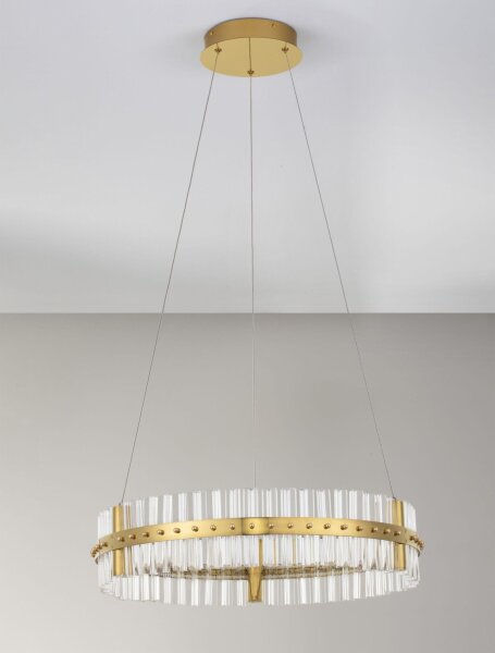 LED Pendelleuchte in Gold Ø 60 cm dimmbar Glas Ring warmweiß