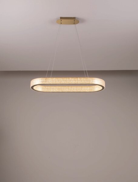 LED Hängelampe in Gold 90 cm lang dimmbar Ring warmweiß