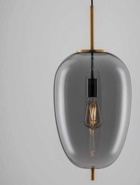 Pendelleuchte Rauchglas Metall E27 in Gold Grau 27 cm breit