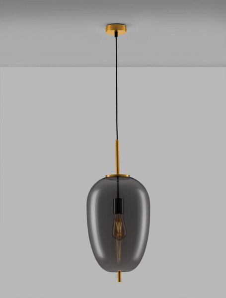 Pendelleuchte Rauchglas Metall E27 in Gold Grau 27 cm breit