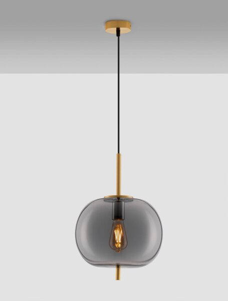 Hängeleuchte in Gold Grau Ø 30 cm E27 Retro Rauchglas Metall