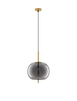 H&auml;ngeleuchte in Gold Grau &Oslash; 30 cm E27 Retro Rauchglas Metall