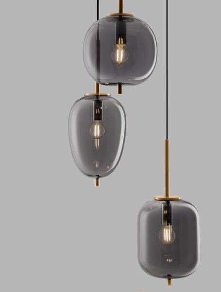 Hängelampe 46 cm breit E27 in Gold Grau höhenverstellbar