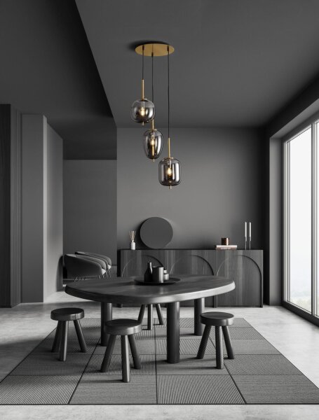 Hängelampe 46 cm breit E27 in Gold Grau höhenverstellbar