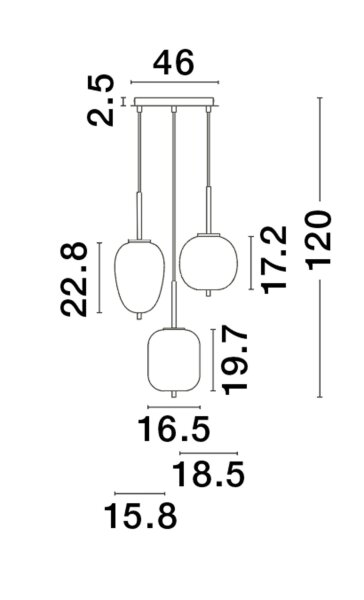 Hängelampe 46 cm breit E27 in Gold Grau höhenverstellbar