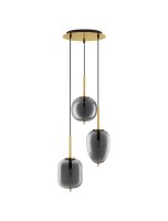 H&auml;ngelampe 46 cm breit E27 in Gold Grau h&ouml;henverstellbar