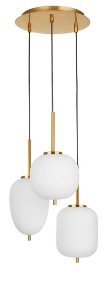 Pendelleuchte 30 cm breit E14 in Gold Weiß Retro Glas Metall