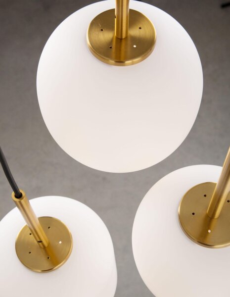 Pendelleuchte 30 cm breit E14 in Gold Weiß Retro Glas Metall