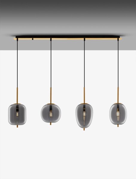 Hängeleuchte 4 flammig in Gold Grau 110 cm lang E27 Retro