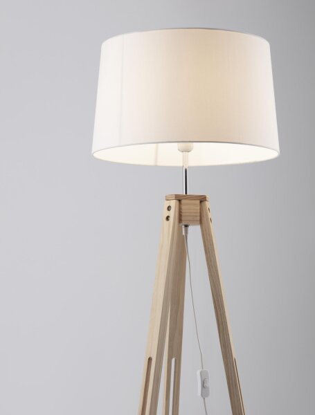 Stehlampe Dreibein E27 145 cm Natur Weiß Skandinavisch
