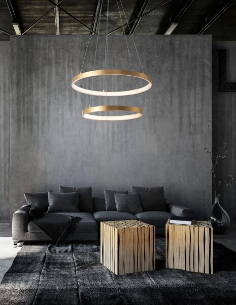 LED Pendelleuchte in Blattgold Ø 60 cm Ring 2 flammig Modern