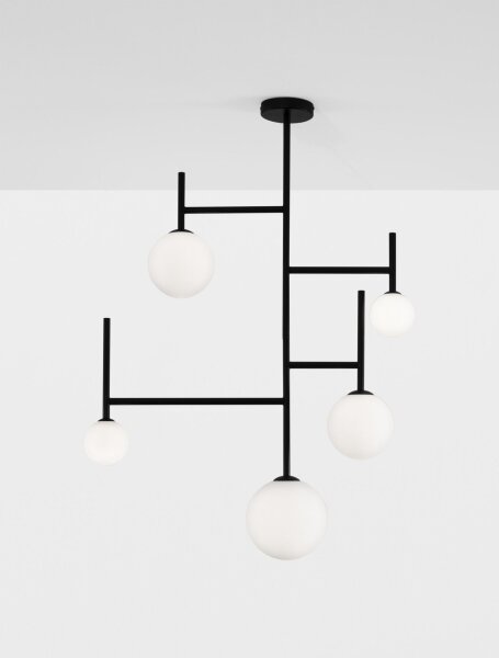 Deckenleuchte Schwarz Weiß 73 cm breit G9 Glas rund Kugel