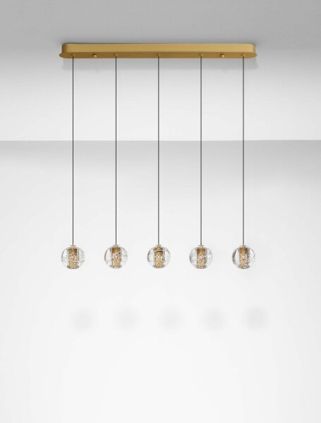 LED Hängelampe in Schwarz Gold 84 cm lang dimmbar Kugel KODA