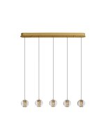 LED H&auml;ngelampe in Schwarz Gold 84 cm lang dimmbar Kugel KODA