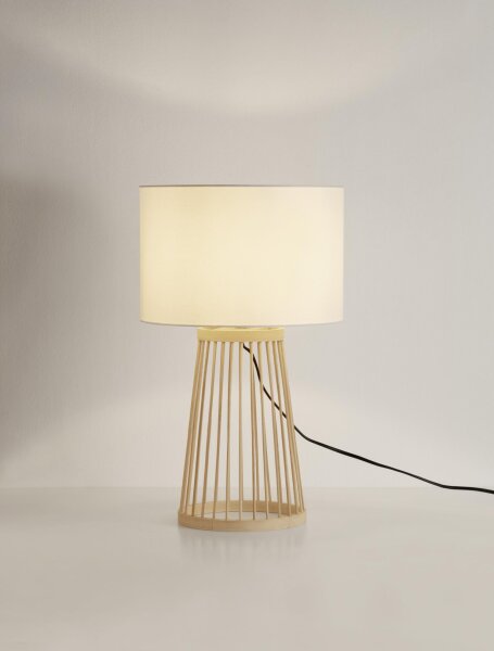 Tischlampe E27 50 cm Natur Weiß Bambus Stoffschirm LAMBERT