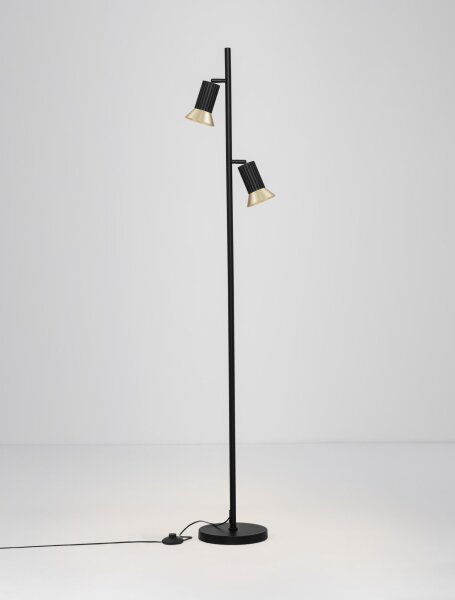 Stehleuchte 2 Spots GU10 schwenkbar 154 cm in Schwarz Gold