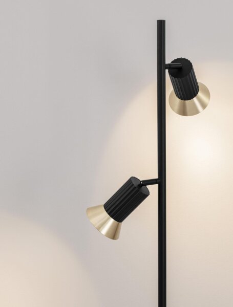 Stehleuchte 2 Spots GU10 schwenkbar 154 cm in Schwarz Gold